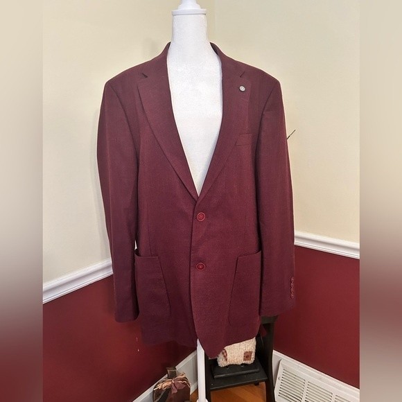 Nautica Men’s Burgundy Modern Fit Wool Sports Coat Blazer - Picture 1 of 11